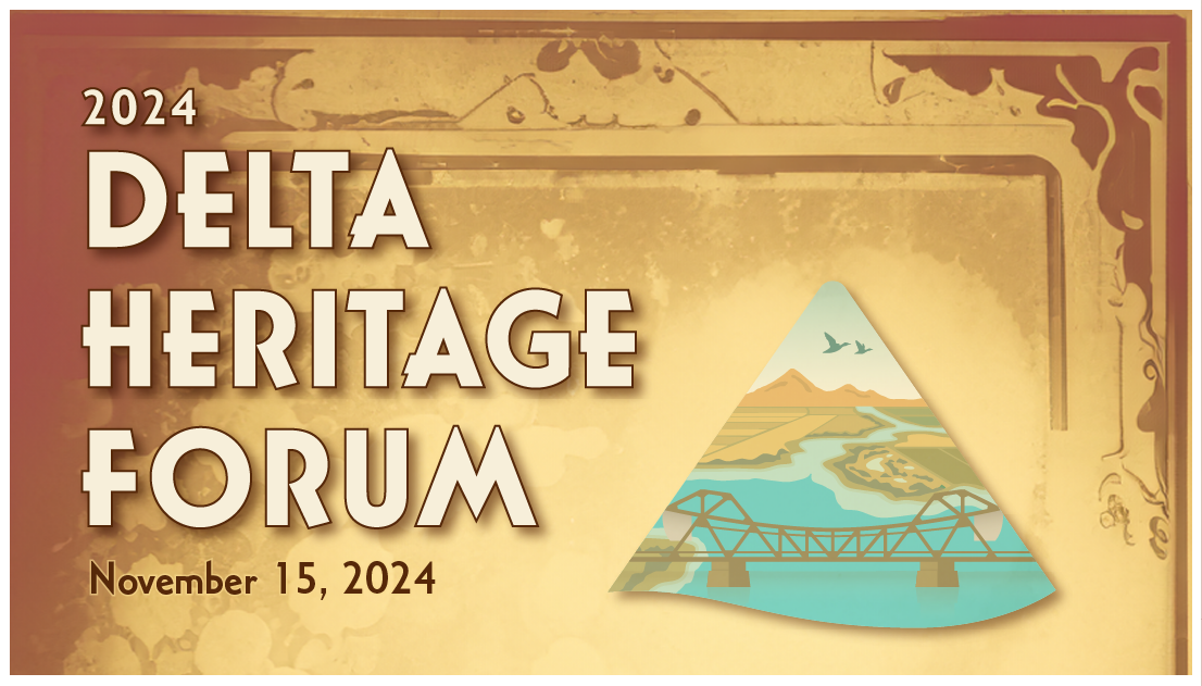Sepia-toned abstract background with the words "Delta Heritage Forum"