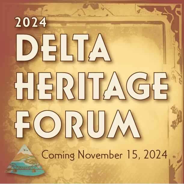 Sepia-tone abstract background with "Delta Heritage Forum" written on it.