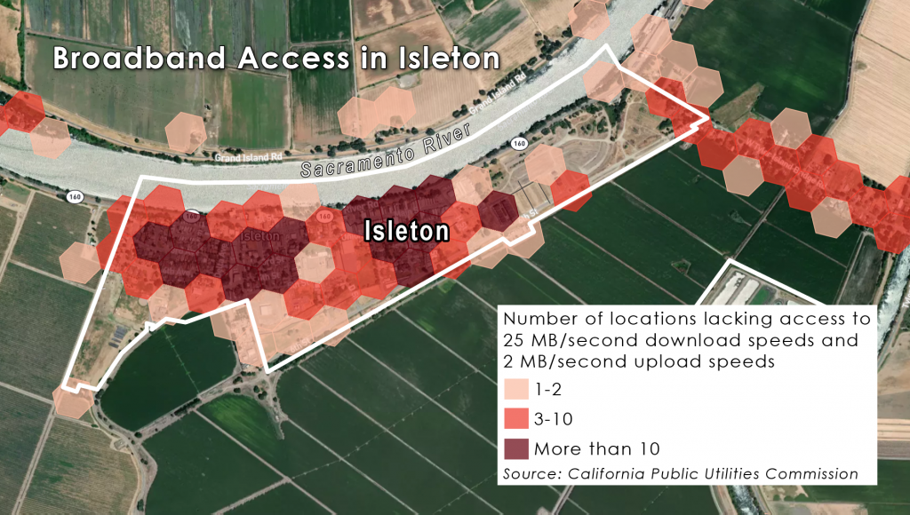 Map of Isleton broadband coverage prior to unWired launch