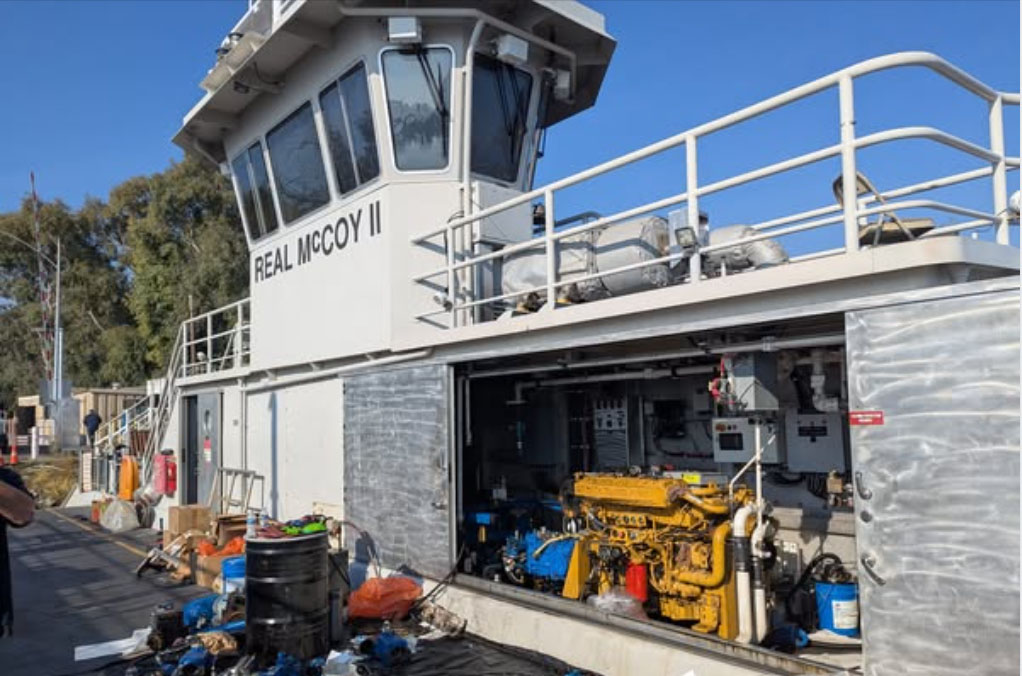 A ferry being serviced