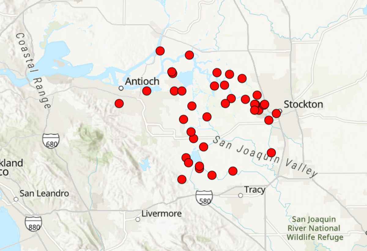 Map of confirmed golden mussel sightings