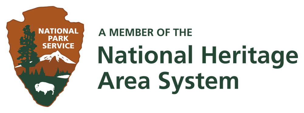 National Park Service logo with words "A member of the National Heritage Area System"