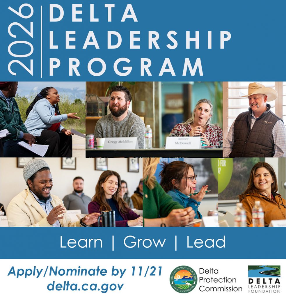 Promotional image for 2026 Delta Leadership Program - montage of people in animated discussion with program deadline and sponsor logos