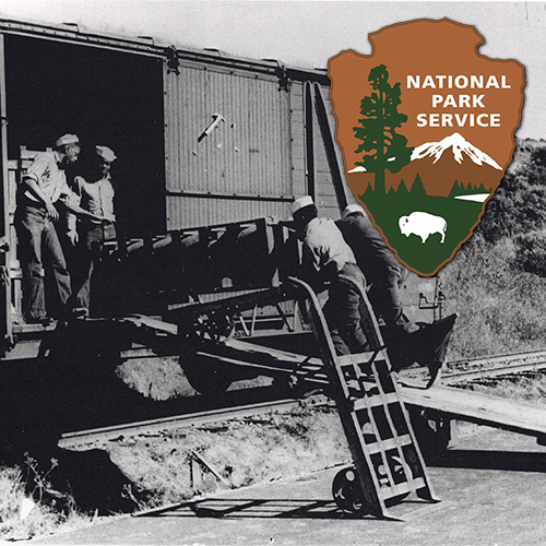 National Park Service (sailors loading munitions in historic black and white photo)