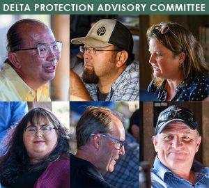 Montage of members of a committee at a meeting